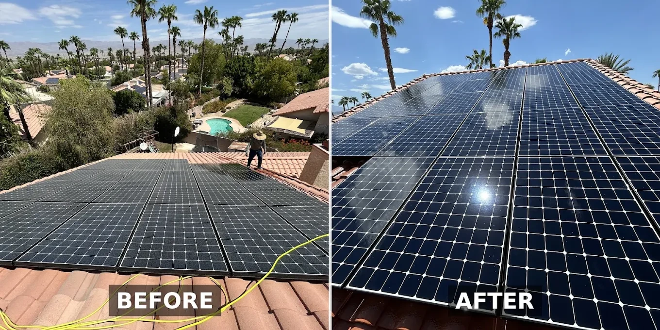 Solar cleaning comparison 1: before on the left, after on the right