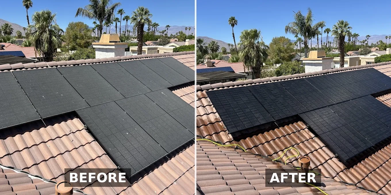 Solar cleaning comparison 2: before on the left, after on the right
