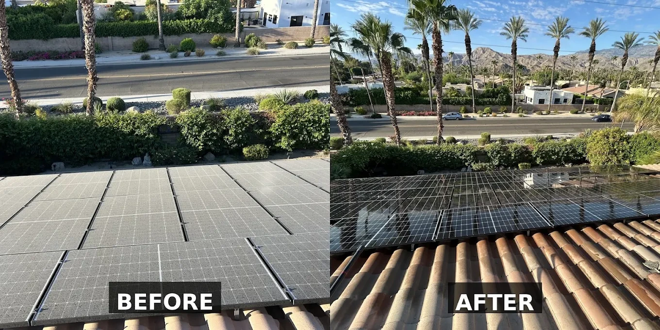 Solar cleaning comparison 3: before on the left, after on the right