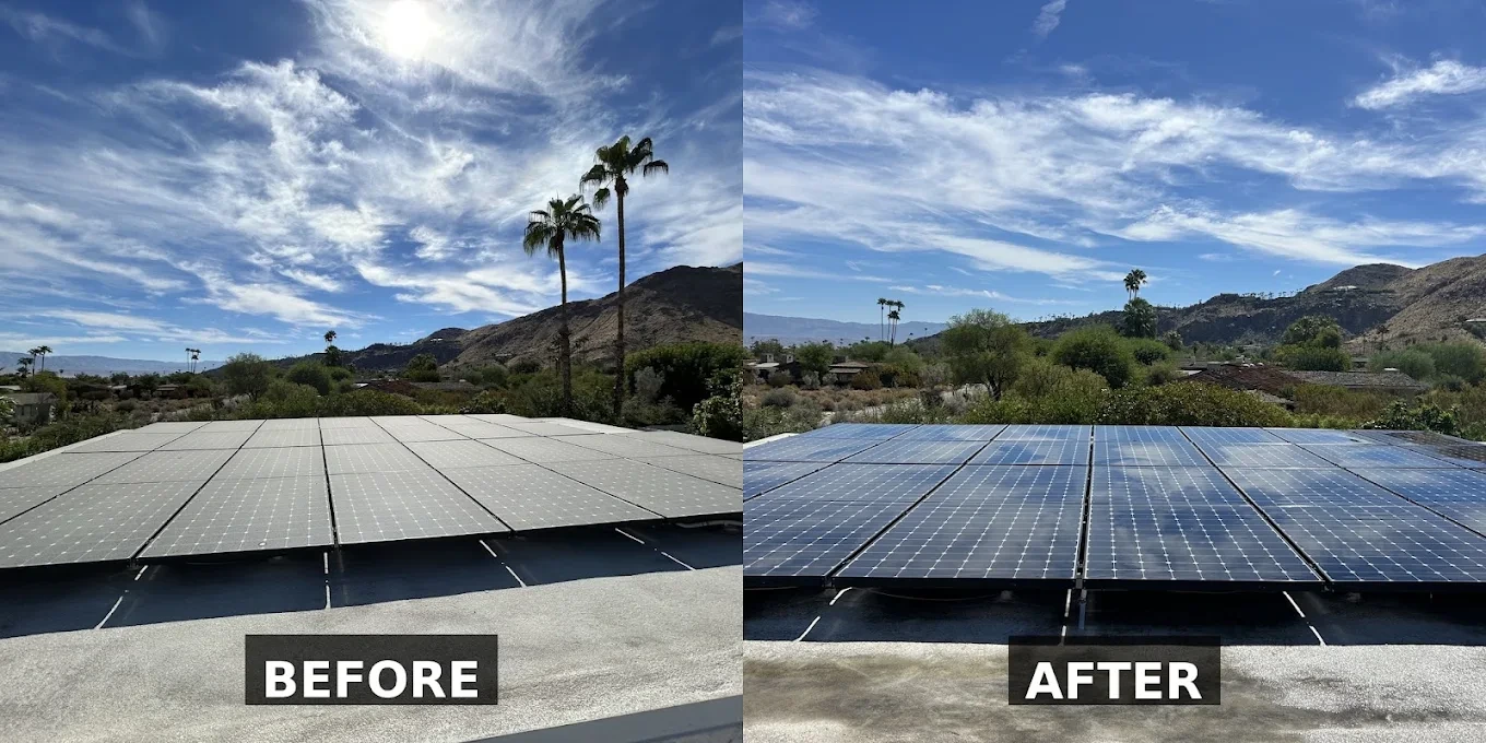 Solar cleaning comparison 4: before on the left, after on the right